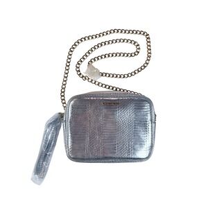 Victoria's Secret Crossbody Bag Women OS Silver Snake Embossed Tassel Chain